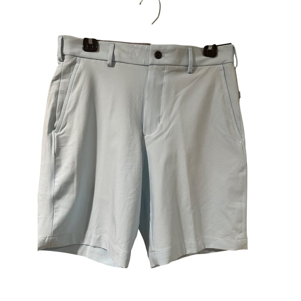 Walter Hagen Men's Performance Micro Lines Shorts Soft Blue Flat Front 9" inseam